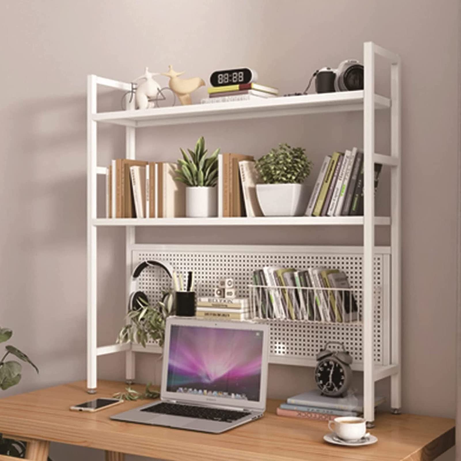 ASerZenith Desktop Organizer 2-Tier - Wrought Iron Desktop Bookshelf, Desktop Countertop Bookcase, Desktop Organizer With Perforated Board,