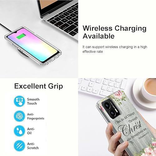 Miniatura 4 de Funda transparente para Motorola Moto G Stylus 5G 2023 con versículo de la Biblia, patrón de filipenses 4-13 para mujeres y hombres, doble capa