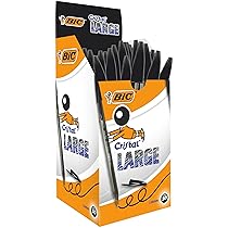 BIC Nere Penne a Sfera, Cristal Large , Ottimi per la Scuola, con Punta Ampia (1.6 mm), Confezione da 50, Fornitura per Scrivere in Ufficio e a Casa