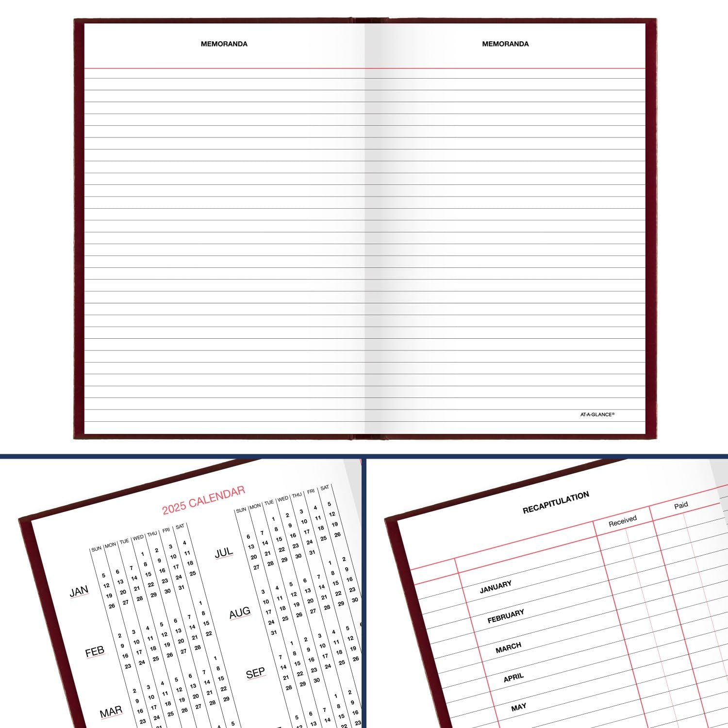 AT-A-GLANCE Agenda 2025, standard, giornaliera, 14 x 20 cm, piccola, copertina rigida, colore rosso (SD3871325)