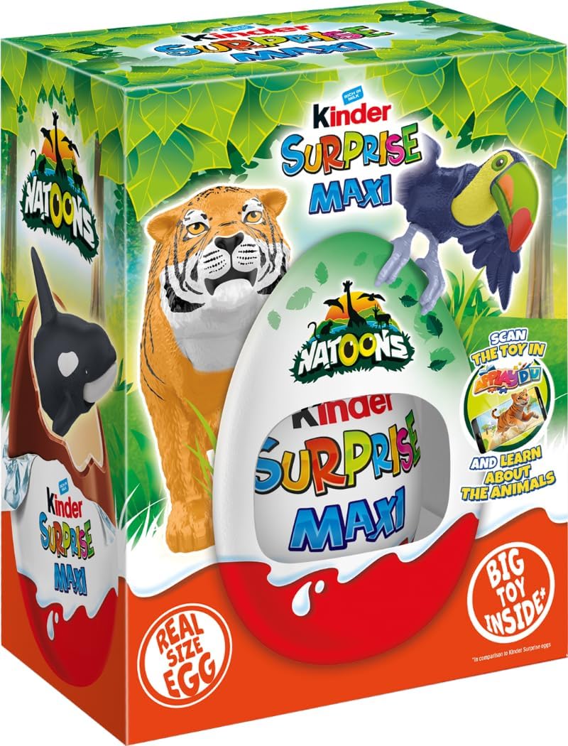 Kinder Surprise Maxi Natoons Fine Milk Chocolate Shell With Milky White Lining Real Size Giant Egg with Big Toy Inside - Unwrap the Joy of Discovery -100g (Imported)