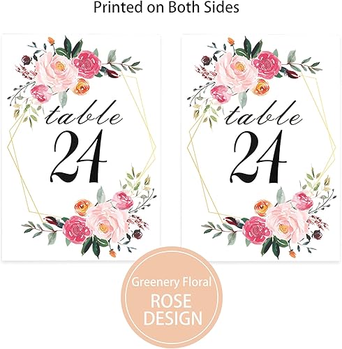 Miniatura 5 de 26 soportes para números de mesa, soporte para tarjetas de mesa, soporte de alambre para fotos con 26 tarjetas florales de números de mesa, soporte