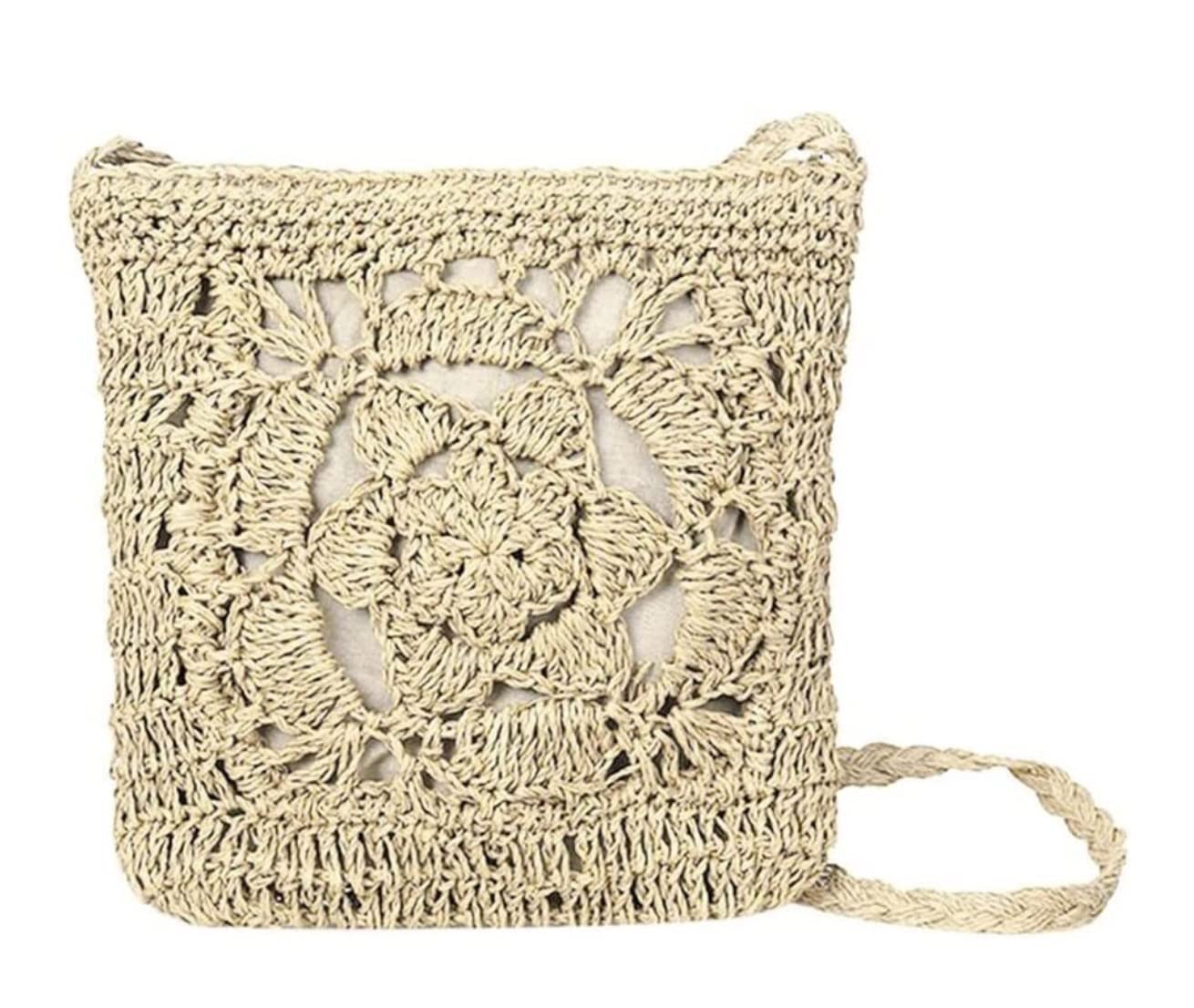 Borse da Spiaggia Borsa A Tracolla Intrecciata In Paglia Borsa A Tracolla Intrecciata All'uncinetto Da Donna Borsa Da Viaggio In Rattan Scavata Borsa Paglia Borse Estive (Color : A, Size : 24 * 25cm)