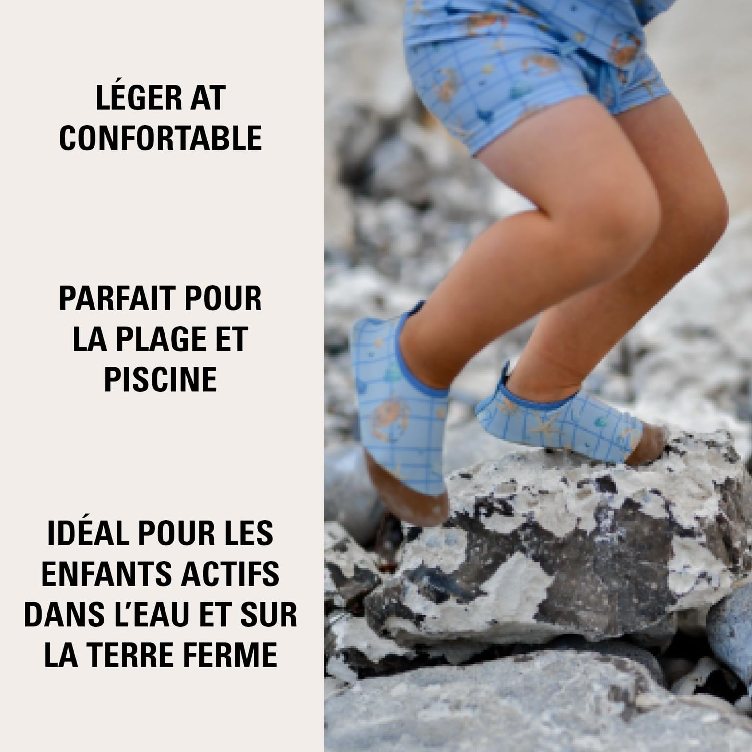 Mikk-line Chaussures de bain pour enfant Faded Denim – Chaussures aquatiques avec semelle en caoutchouc antidérapante, chaussures de natation en 83 % polyester recyclé, légères, protection contre le