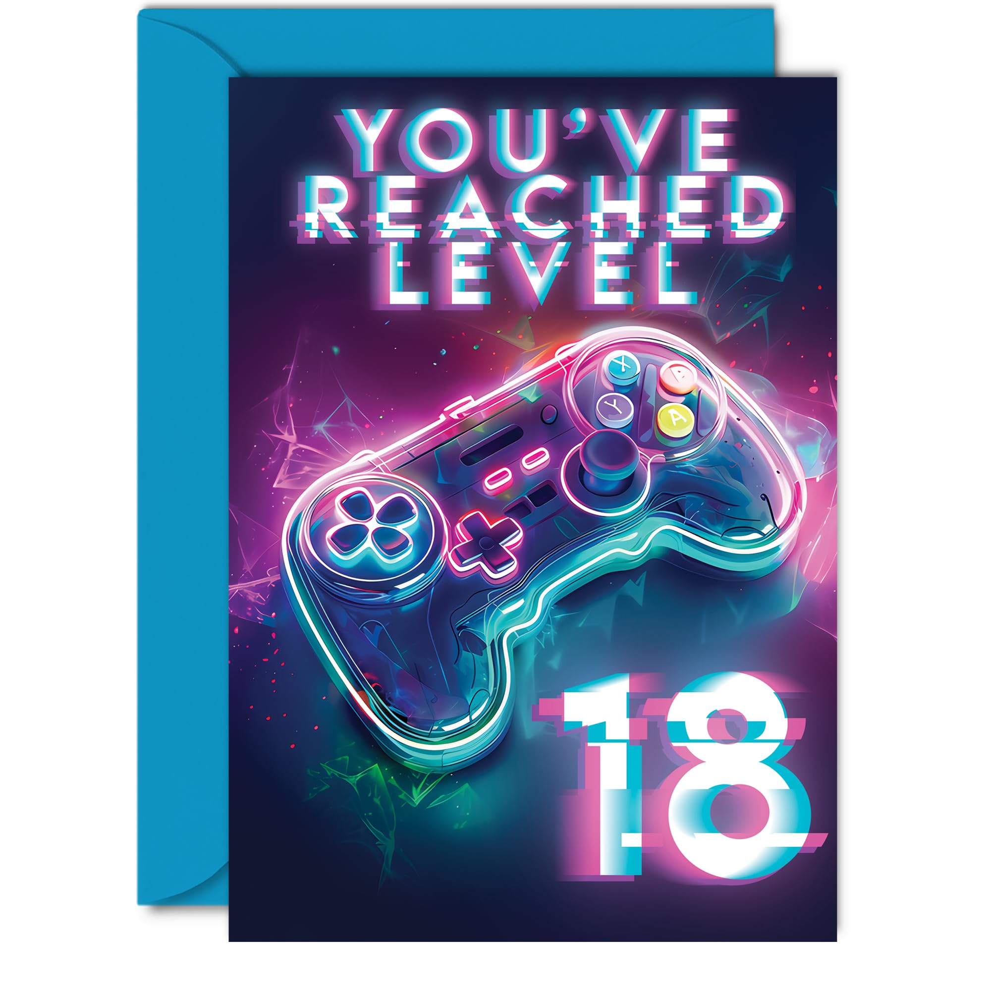 18th Gamer Birthday Cards for Men Women - You've Reached Level 18 - Happy 18 Birthday Card for Son Daughter Brother Sister Friend, 5x7 Inch Eighteen Eighteenth Bday Video Game Greeting Cards