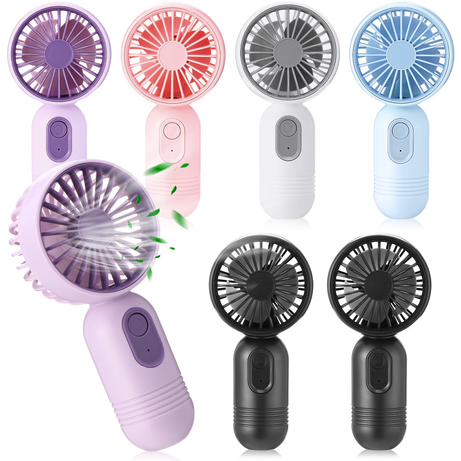 Rossesay 6 Pcs Mini Portable Fan Bulk Cute Handheld Lightweight Small Little Personal Hand Eyelash Fan 3 Speeds USB Rechargeable for Women Men Indoor