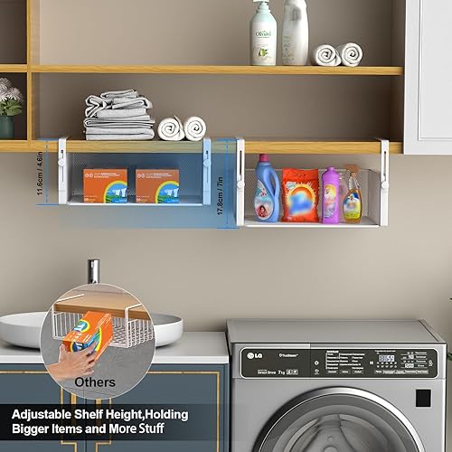 Miniatura 3 de Paquete de 2 cestas organizadoras debajo del estante, soporte ajustable para colgar para gabinete, despensa, cocina, escritorio, estantería,