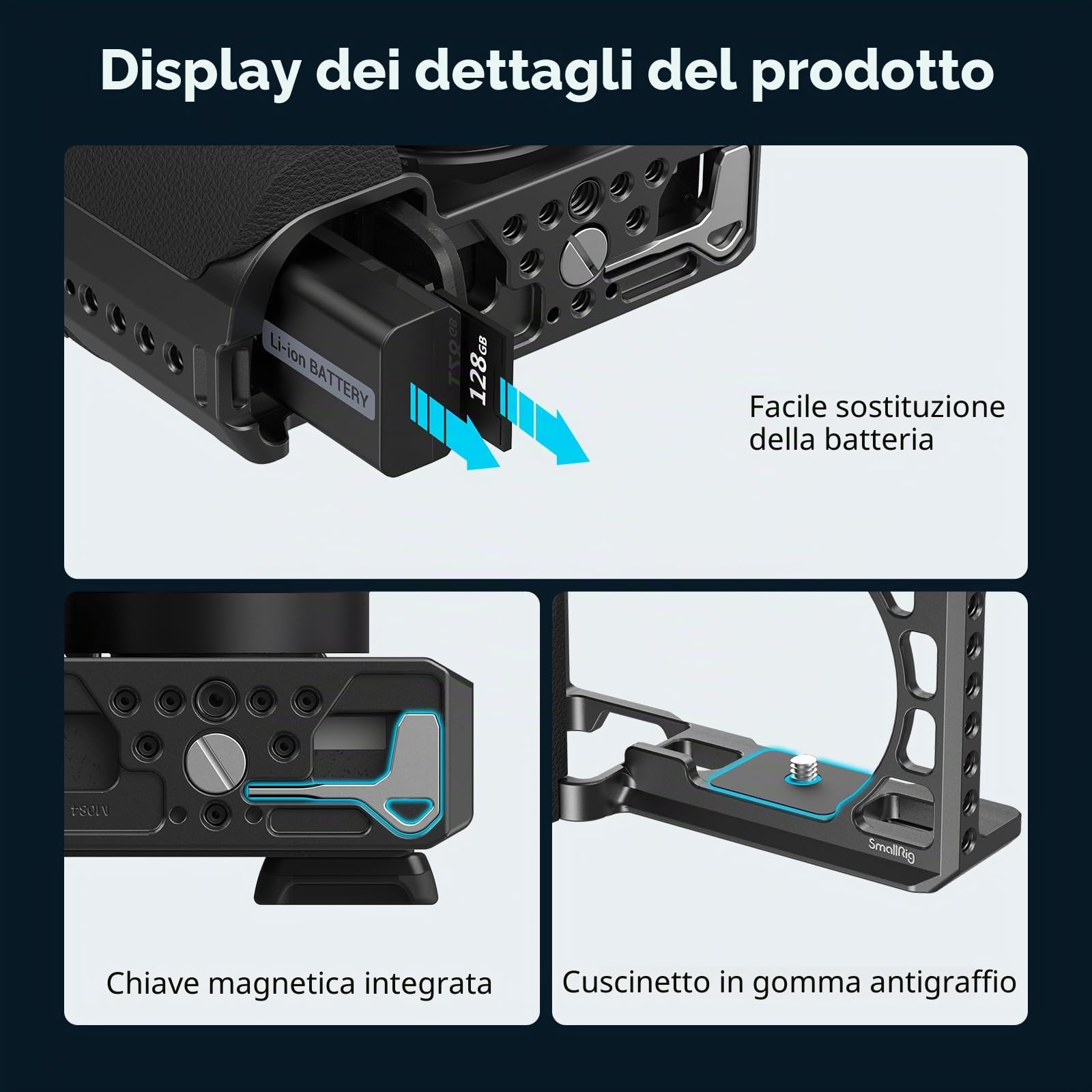 SMALLRIG Cage con Impugnatura in Silicone per Sony A6100 / A6300 / A6400-3164B