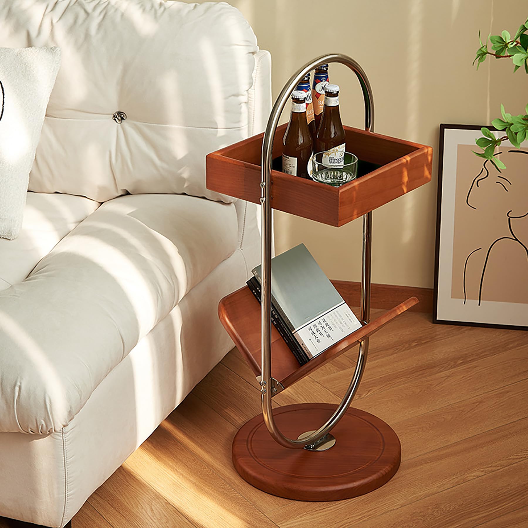 ZLGONRL Wooden End Tables Coffee Table Small Bedside Table Small Bookshelf End Table Space Saving Side Table for Couch Nightstand Tables with Magazine Rack