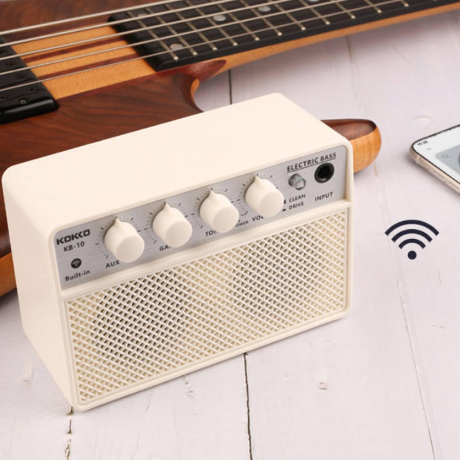 Amplificatore Portatile Basso Chitarra Elettrica 10W con Controlli Superiori Manopole Presa Ingresso Selettore Pulito, Amplificatore Per Chitarra Elettrica KG-10
