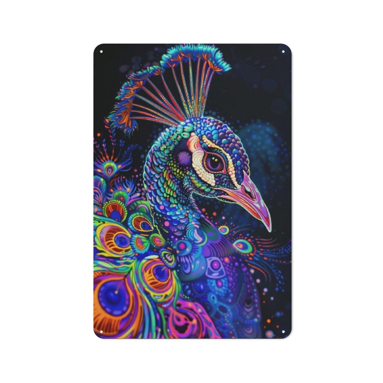 Junmoney Style-18 Retro Tin Sign 30X20cm Featuring Psychedelic Peacock For Workshop Wall, Gift For Makers And Diy Enthusiasts During The Christmas Season