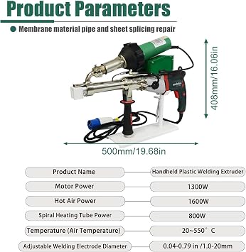 PVC Pipe Welding Machine, 1600W Hand Extrusion Welder Machine, Dual Heating Hot Air Plastic Welder Machine, Plastic Welder Machine for Welding HDPE PP Pipe Or Water Tanks