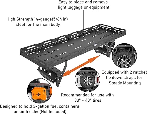 Miniatura 6 de u-Box Cesta utilitaria para neumáticos de repuesto para neumáticos de 30 a 40 pulgadas, ajuste universal para Jeep WranglerBronco y RV, SUV, etc