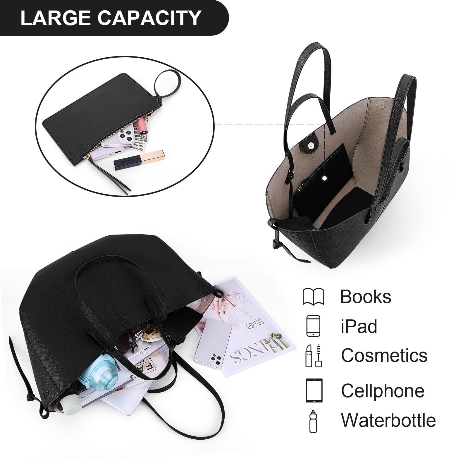 GSenhui Tote Bag Handtasche Damen Umhängetasche Große Shopper Tasche PU Leder Schultertasche mit Geldbörse Henkeltaschen Gross Tragetasche für Reisen Einkauf Geschenk