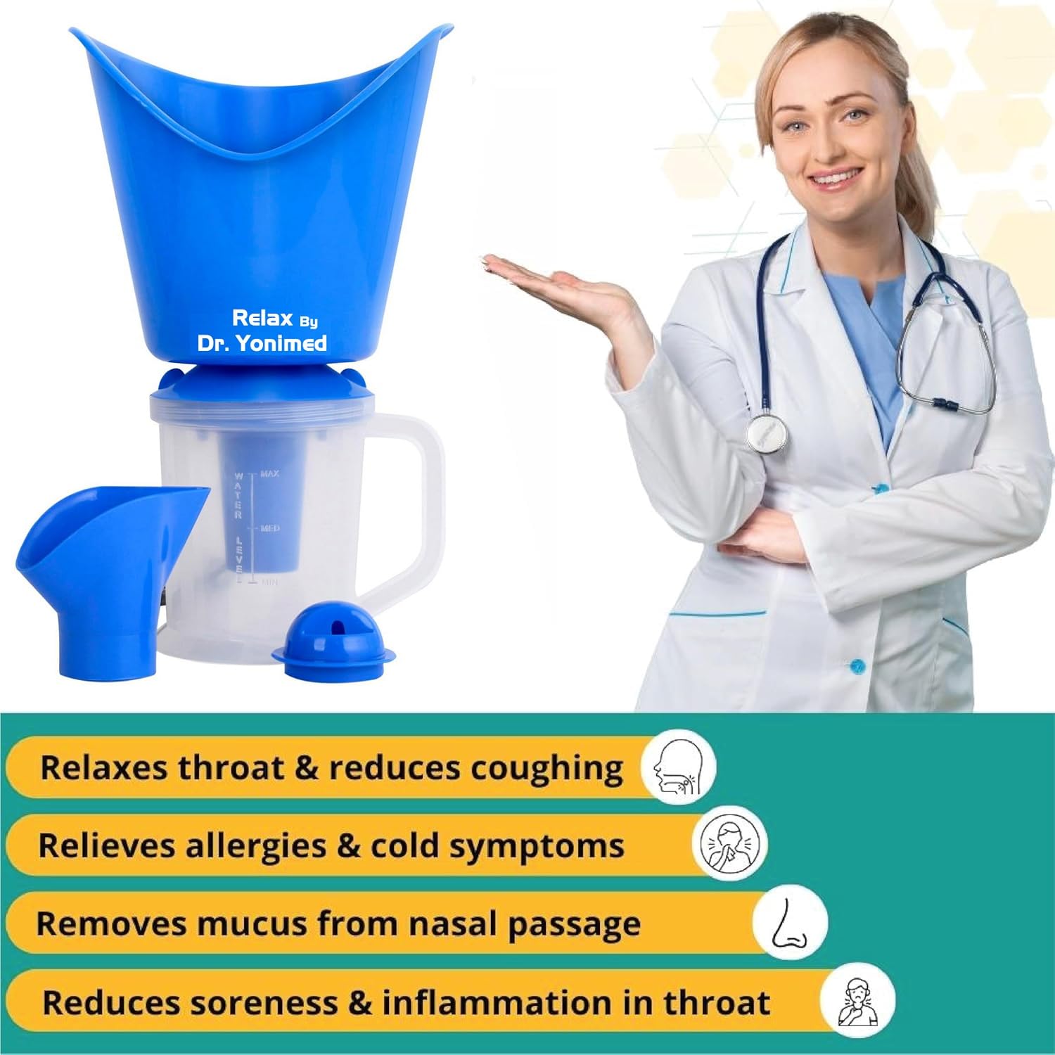 Dr Yonimed Steam Vaporizer Steam Inhaler (3 in 1) Facial Steamer | Steamer for cold and cough vapour machine for cold and cough for adults & Childs 3