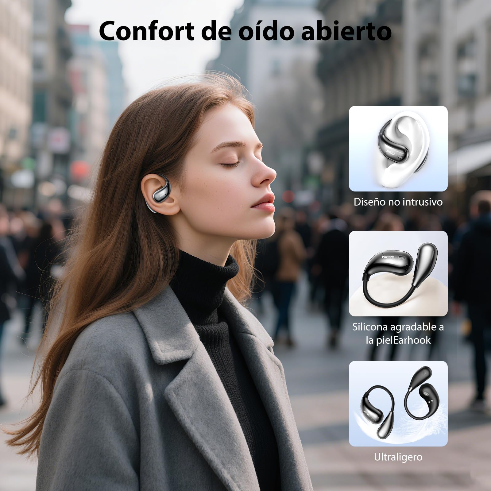 MINISO X33 AI Traducción Auriculares en Tiempo Real,135 Idioma Traductor Auriculares, Open Ear Wireless Bluetooth Traducción Auriculares con Sonido HiFi, Adecuado para Viajes