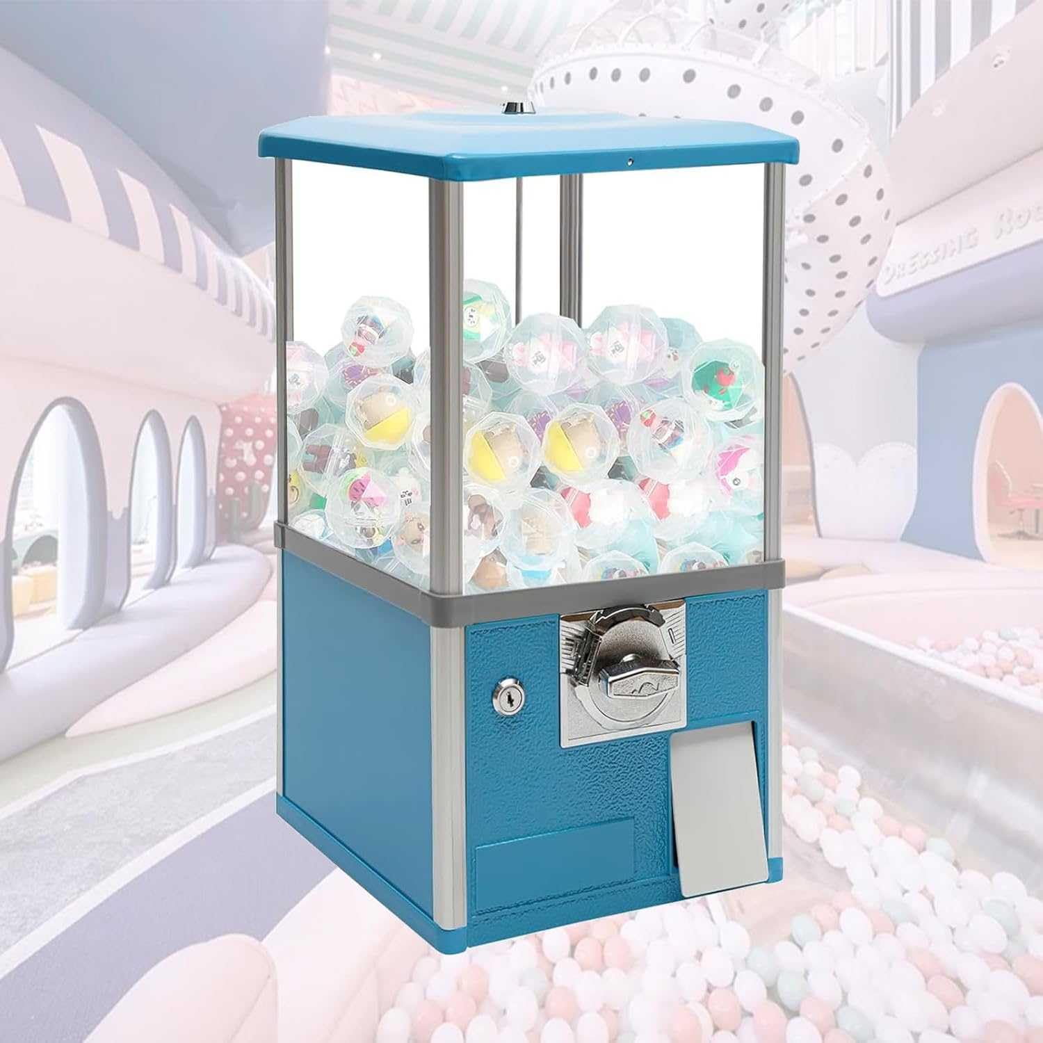 Automat na cukierki na monety - mieści 800-1000 monet, 200 gumowych kulek 4,3 cm lub 150 gumowych kulek 4,8 cm - mały automat dla dzieci - zabawny dozownik przekąsek
