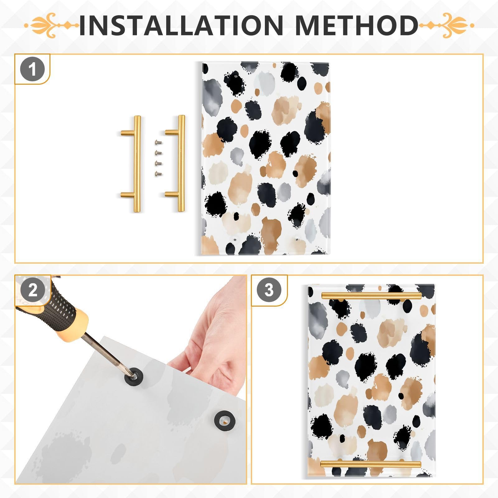 GUIJI Watercolor Spots Acrylic Tray, Perfume Cosmetic Jewelry Decorative Trays Bathtub Organizer, Living Room Kitchen Serving Tray with Gold Handles