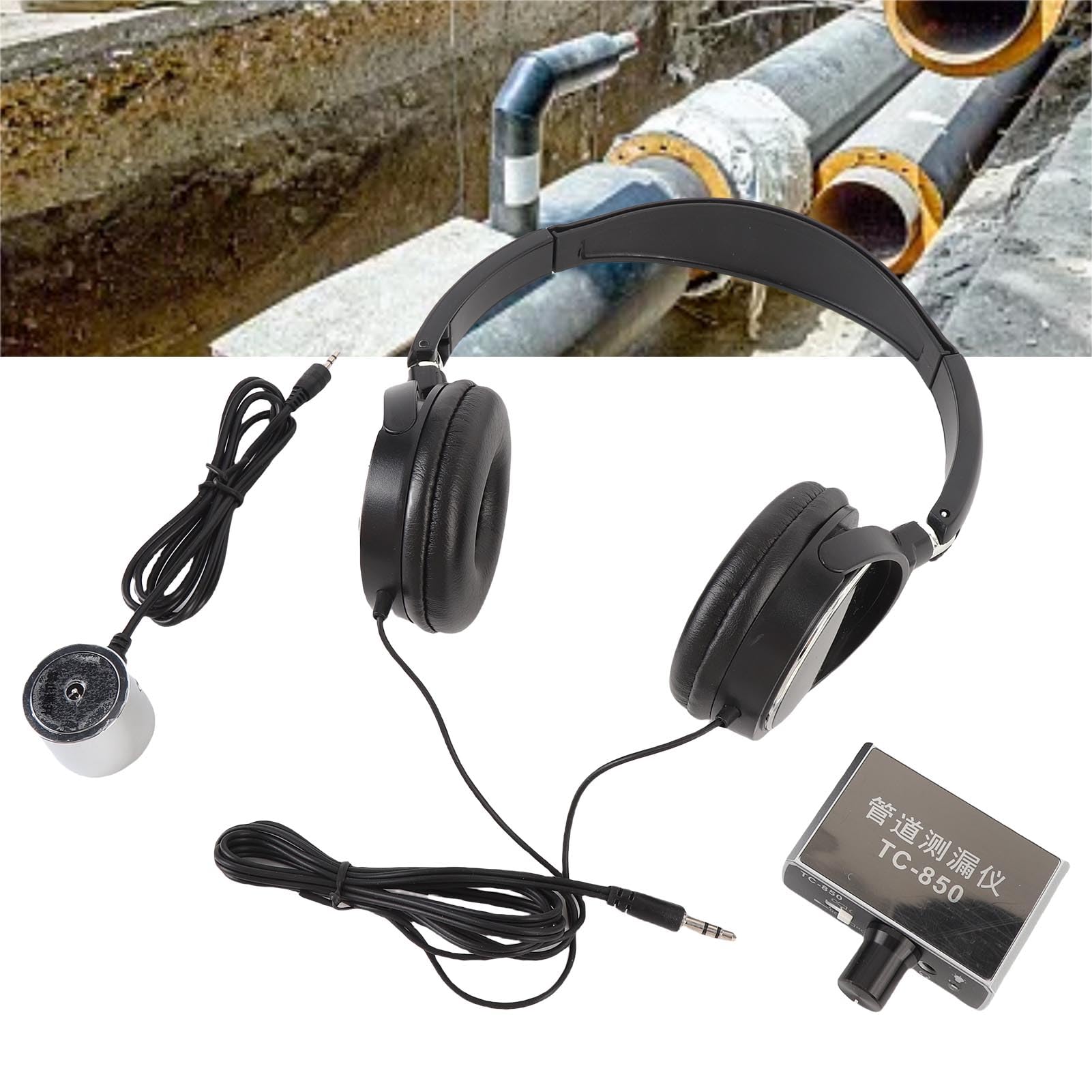 Yosoo Health Gear Detector de Fugas de Tuberías de Agua, Kit de Detección de Fugas de Tuberías de Metal ABS con Amplificación de Sonido 20000X, Sonda Dual, Sensibilidad Recargable de 70 DB para