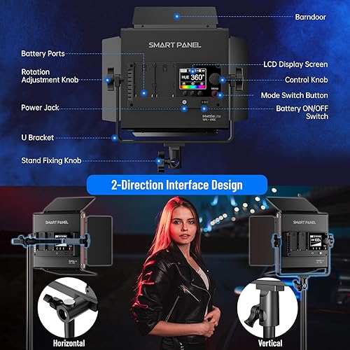 Miniatura 6 de Mettlelite Luz de video LED RGB SPL210C con control de aplicación, panel RGB 360 a todo color, 2800K-8000K, CRITLCI 97+, 10 escenas, iluminación