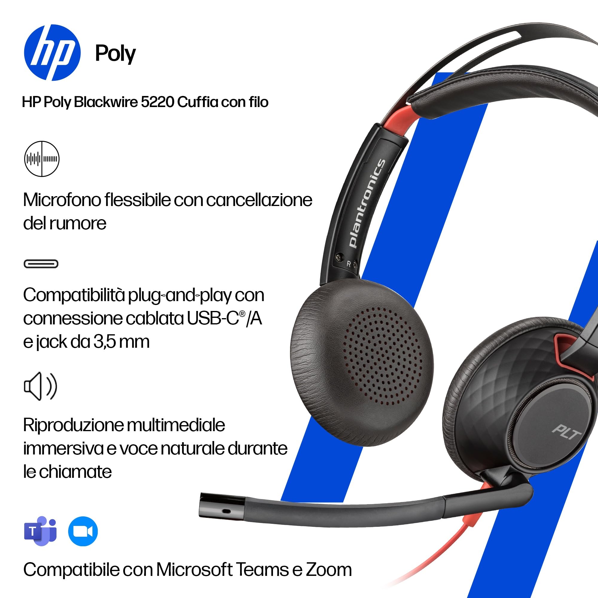 Poly Blackwire 5220 Headset USB-A USB-C 3.5 mm - Dettaglio