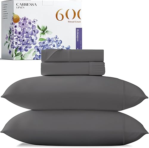 Carressa Linen - Juego de sábanas 100% algodón de 600 hilos