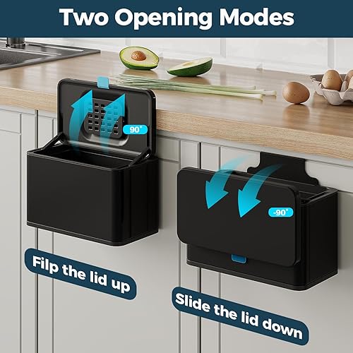 Miniatura 3 de Basurero colgante de acero inoxidable con tapa y cubo interior, contenedor de abono de cocina de 1 galón para encimera, debajo del fregadero o