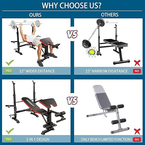 Miniatura 6 de OppsDecor 600lbs 6 in 1 Adjustable Olympic Weight Bench Set with Leg Developer Preacher Curl Rack Multi-Function Bench Press Set for Full Body