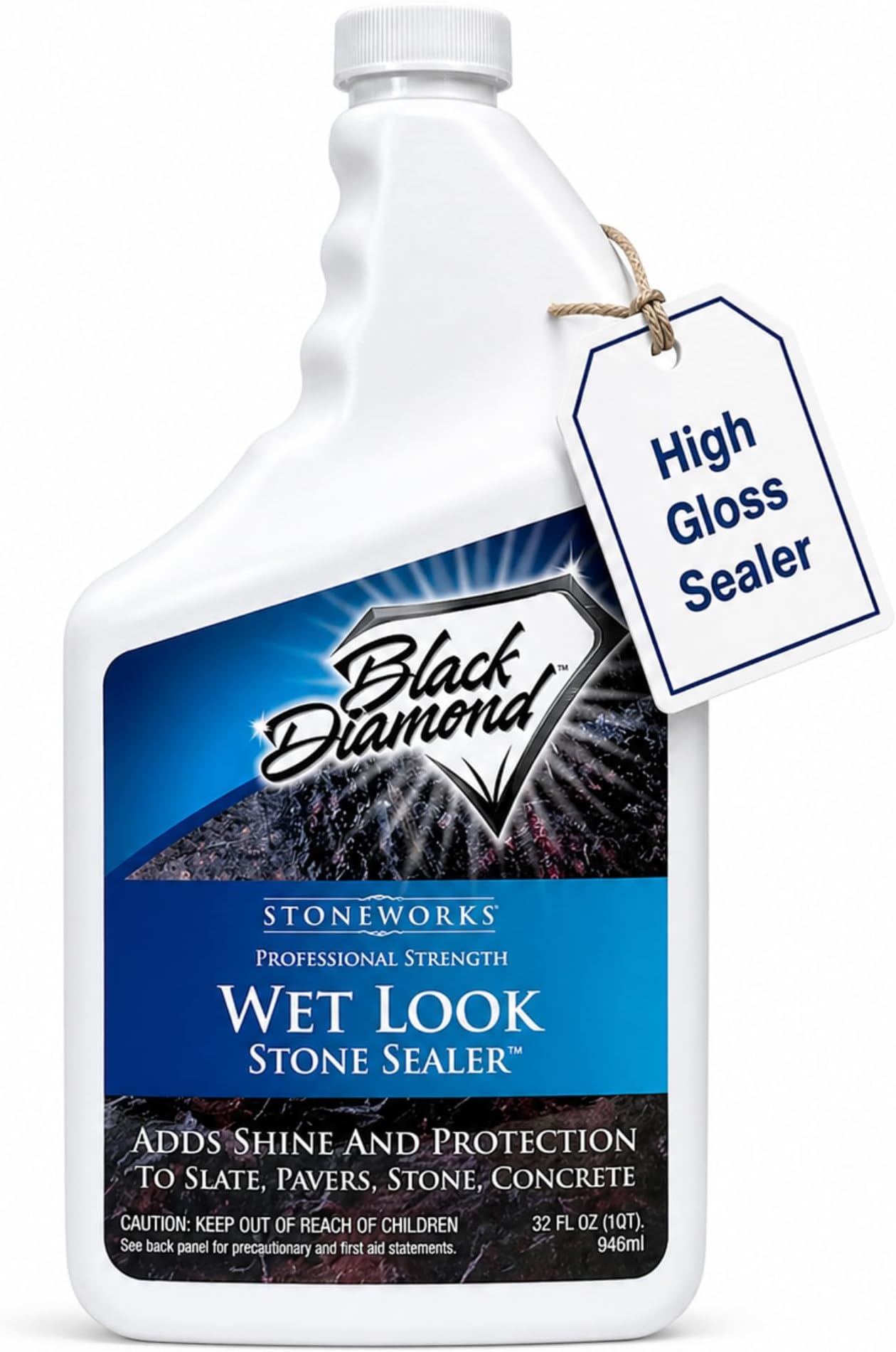 Wet Look Natural Stone Sealer. Durable, Long-Lasting Gloss Protection. Interior and Exterior Pavers, Slate, Sandstone, Travertine, Flagstone, Driveways, Garage Floors, etc. Black Diamond Stoneworks