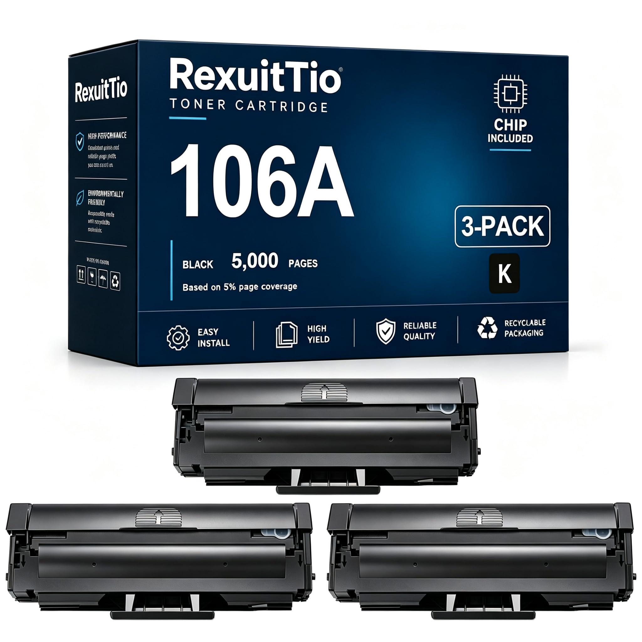 Remplacement de la Cartouche de Toner Compatible à Haut rendement 106A pour W1106A avec la dernière Puce, Convient à l'imprimante Laser HP Laser MFP 135a 135w 137fnw 107a 107w, Noir