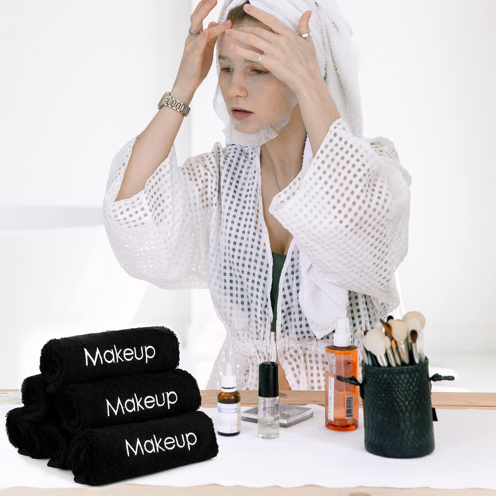 Paños de maquillaje reutilizables de 13 x 13 pulgadas, paños de limpieza facial, toallas de maquillaje de algodón suave, absorbente de agua, toallas faciales para el cuidado de la piel de las mujeres,