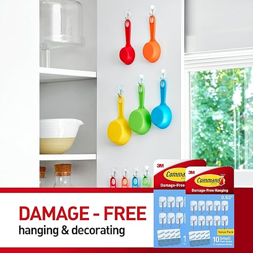 Miniatura 7 de Command Ganchos pequeños de alambre transparente, 20 unidades con 24 tiras, adhesivo sin daños para colgar en la pared y almacenamiento, soporta