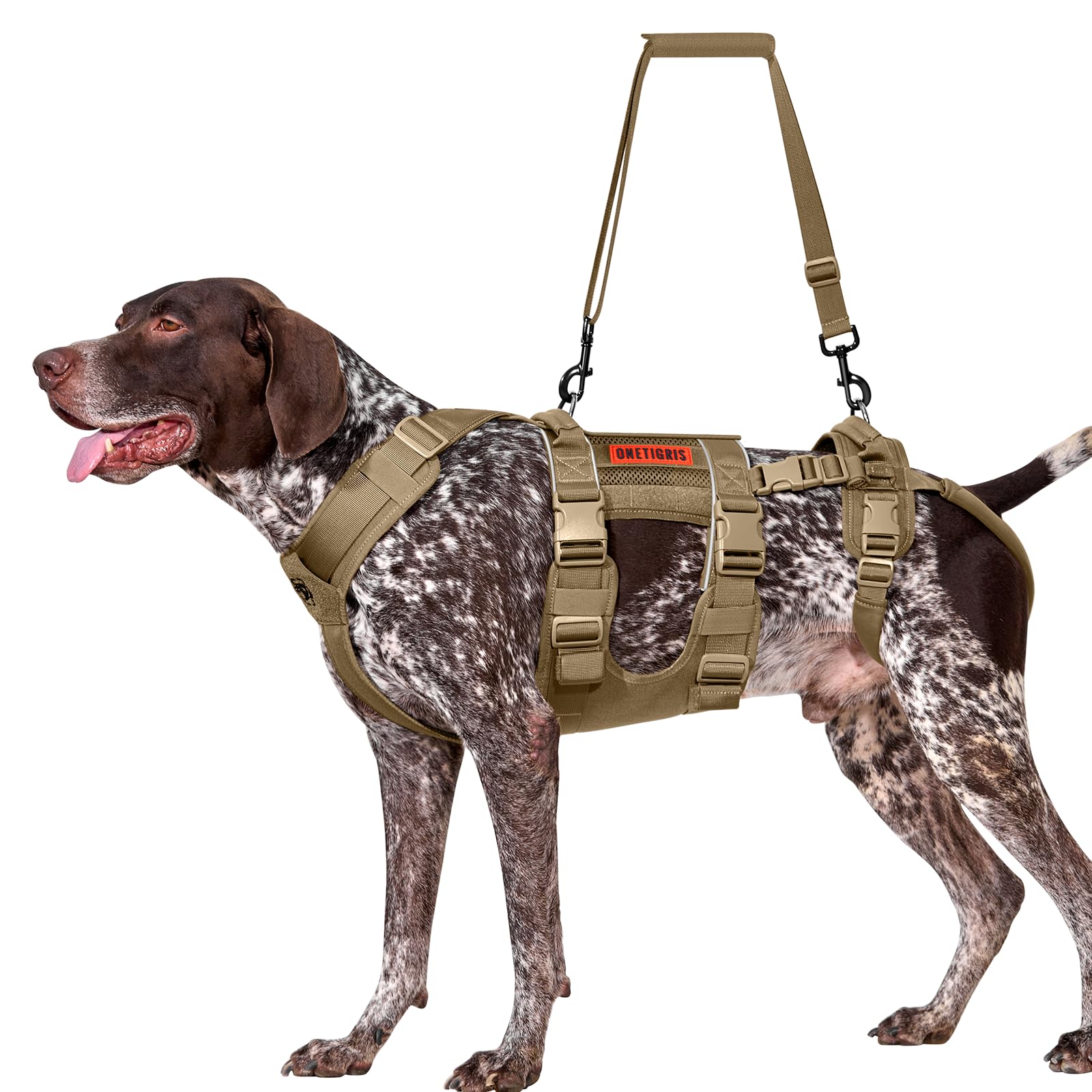 OneTigris Pettorina per cani, SKYEWALKER Supporto Imbracatura regolabile con 2 manici per supporto e riabilitazione, adatta per cani di taglia media e grande, marrone, L