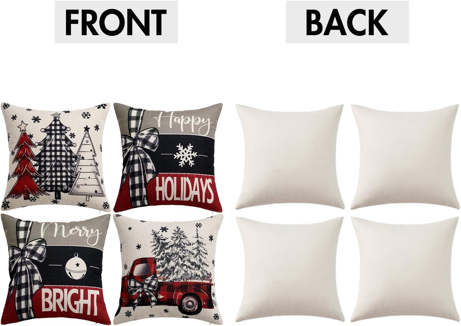 MIULEE Set of 4 Holiday Black and Red Decorative Pillow Covers 18x18 inch Happy Christmas Tree Throw Pillow Cases Winter Seasonal Cushion Cases Home Decors for Sofa Couch Bedroom - Image 6