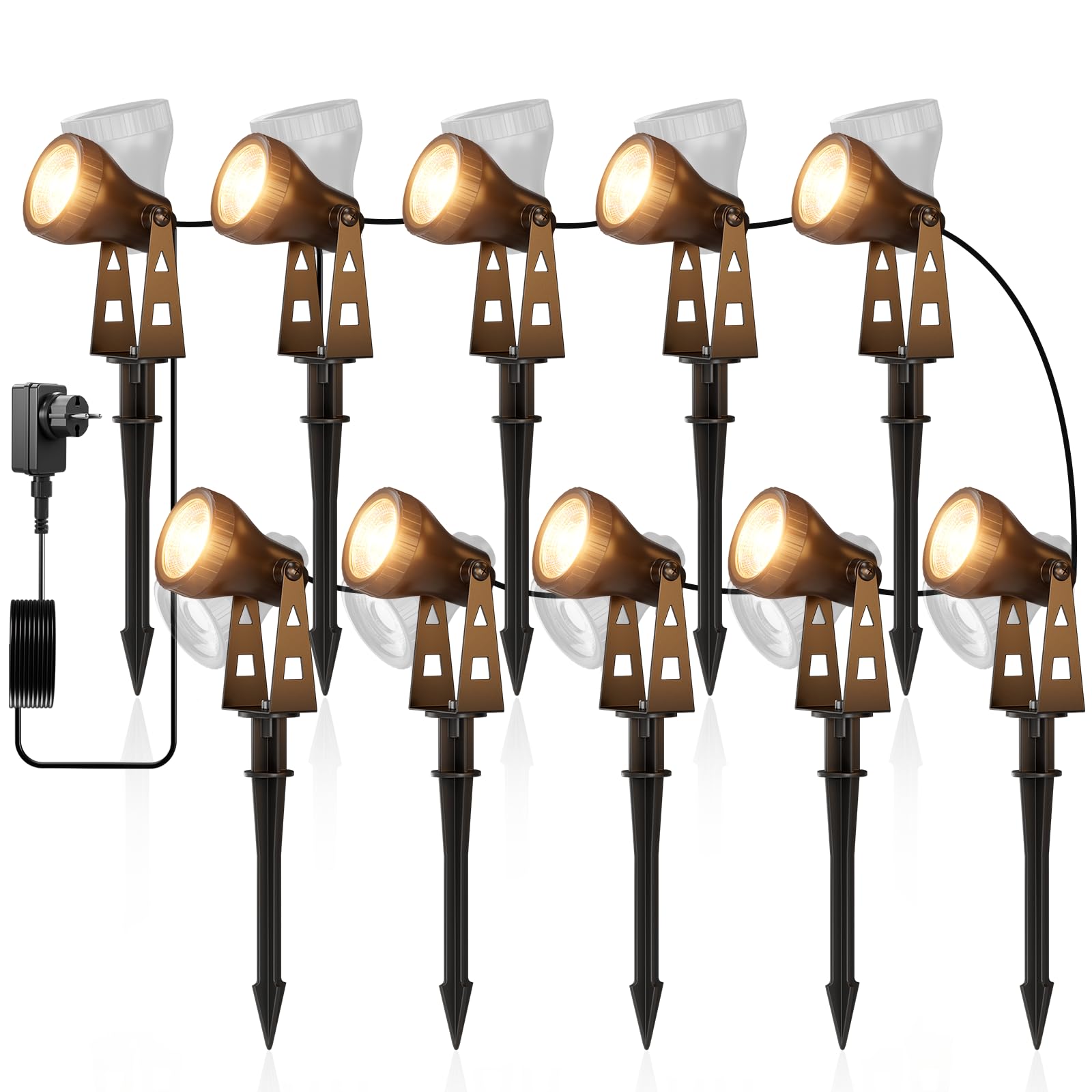 ZOTOYI Impermeabile IP68 Faretti da Giardino Kit Illuminazione Giardino 32M 10-in-1 con Adattatore, 30W LED Luce Calda 3100K per Prati, Viali d'Ingresso, Eventi all'Aperto