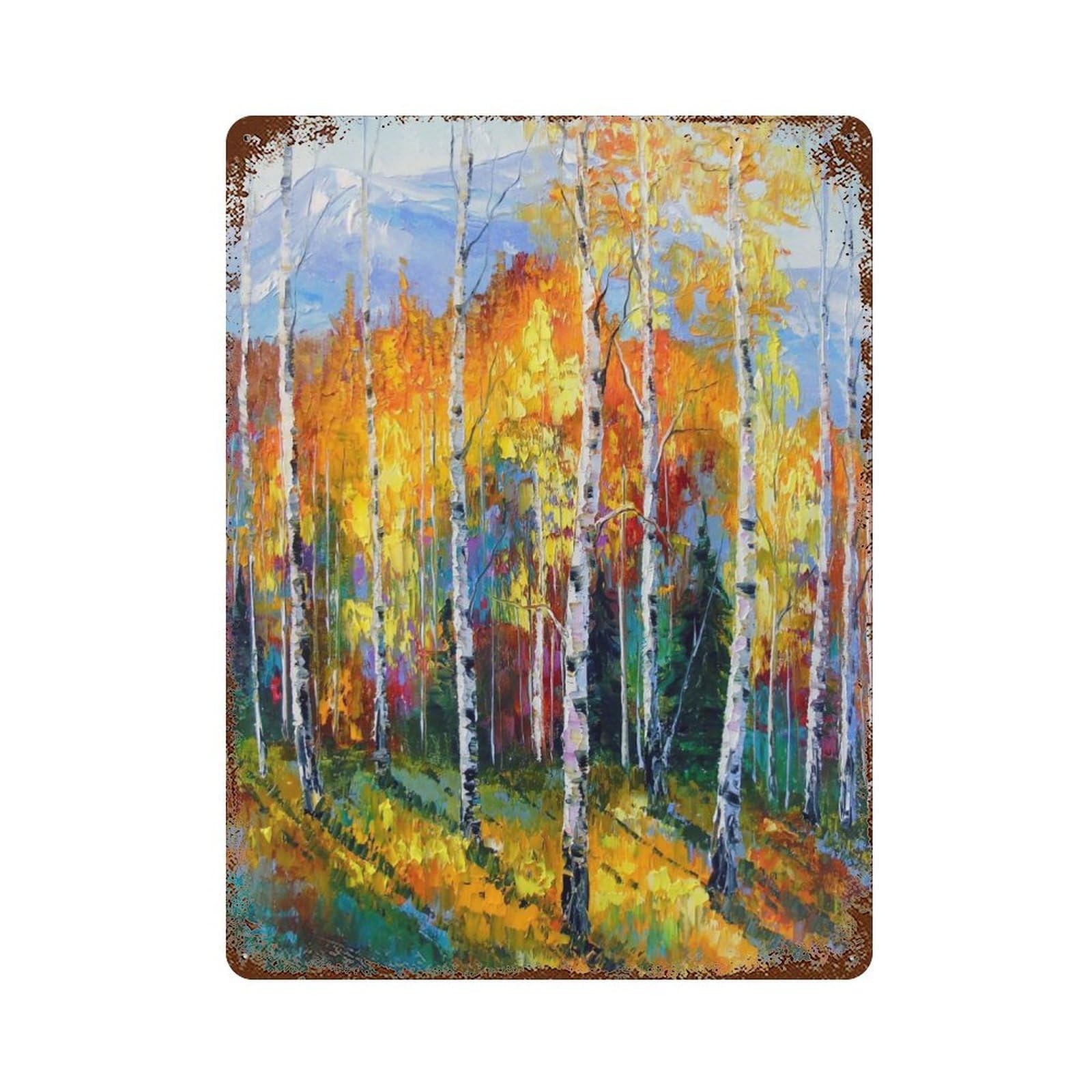 Birch Grove Rusty Metal Tin Sign 15.7"x11.8", Industrial Home Decor for Garage, Pub Or Kitchen