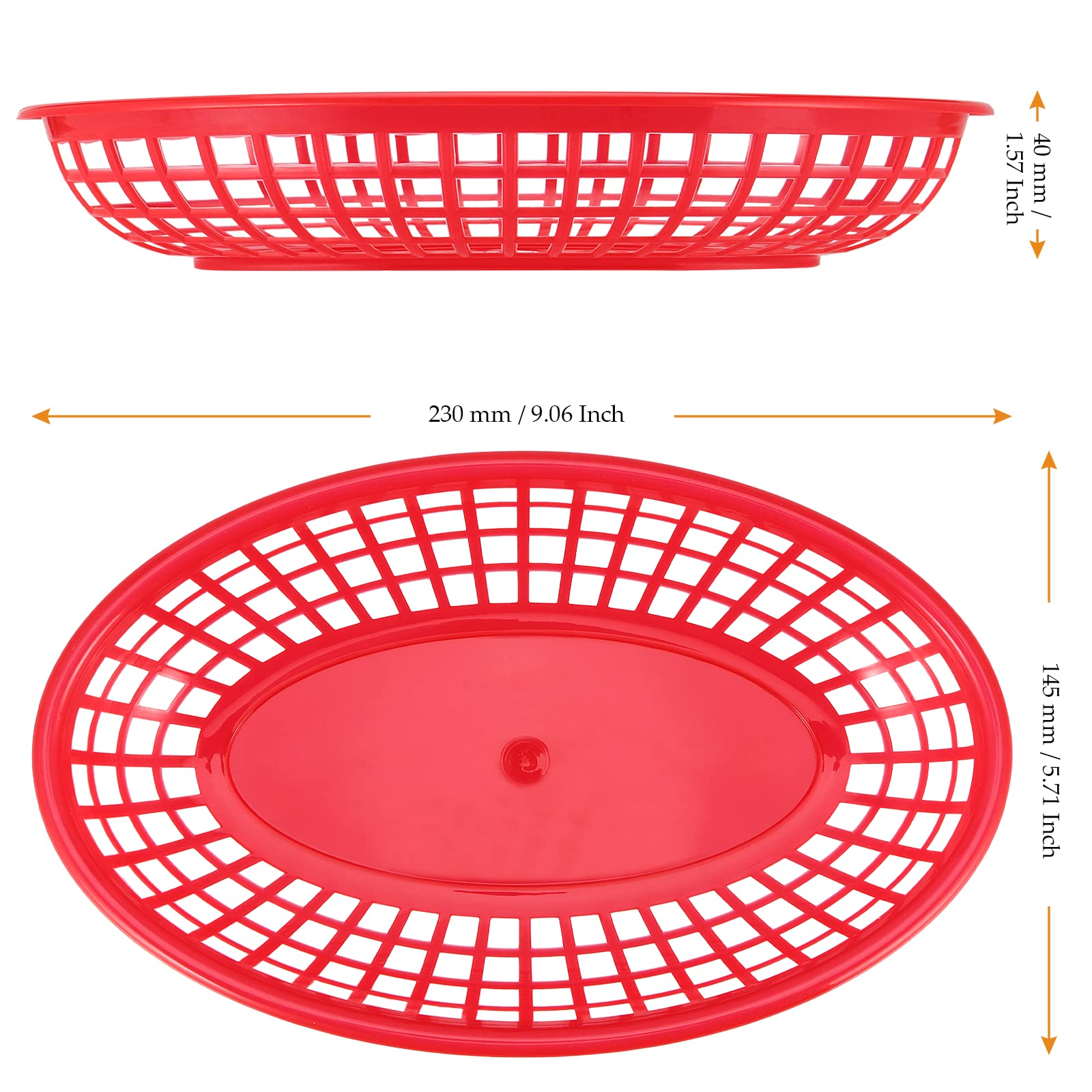 MUKCHAP - Juego de 60 cestas de plástico ovaladas para comida rápida, 23 x 14,5 x 4 cm, cestas para servir de plástico para papas fritas, sándwiches, hamburguesas