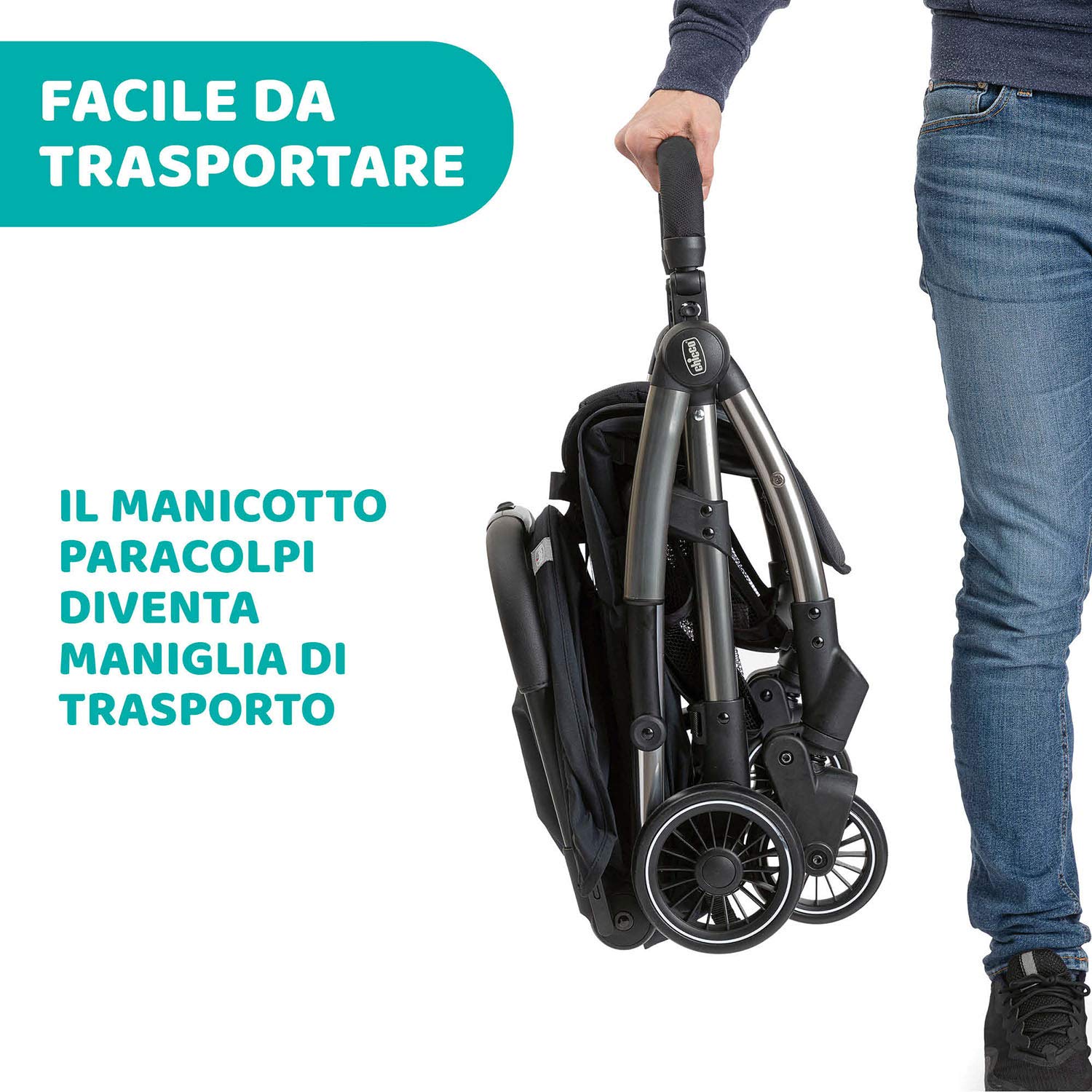Chicco Cheerio Passeggino Leggero e Compatto da 0 mesi a 15kg (portata max 18kg), Passeggino Pieghevole, Posizione Nanna, Chiusura Automatica in 1 Gesto, Capotte Parasole e Parapioggia, Nero
