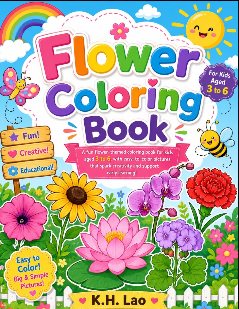 Flower Coloring Book for Kids Ages 3–6: Fun and Easy Flower Designs for Preschoolers and Toddlers | Simple Coloring Pages to Inspire Creativity, Learning, and Fine Motor Skills