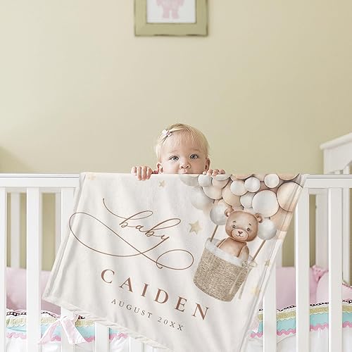 Miniatura 5 de Manta de bebé personalizada con nombre, mantas personalizadas de oso para niñas, regalos para bebés, productos para bebés, mantas súper suaves para
