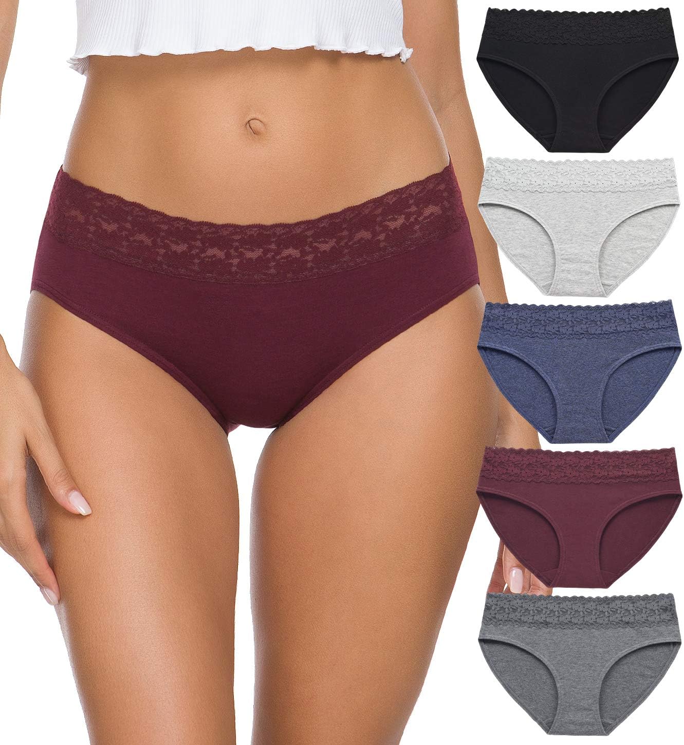 Hipster Panties for Women Underwear Lace Bikini Hip-huggers Panties 5 Pack(218S-Black) - Image 2