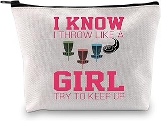 JTOUK Disc Golf Gift Golfing Makeup Bag I Know I Throw Like A Girl Try to Keep Up Disc Golf Accessories Bag for Disc Golf Lover Player (Keep Up Disc Golfing Bag EU)