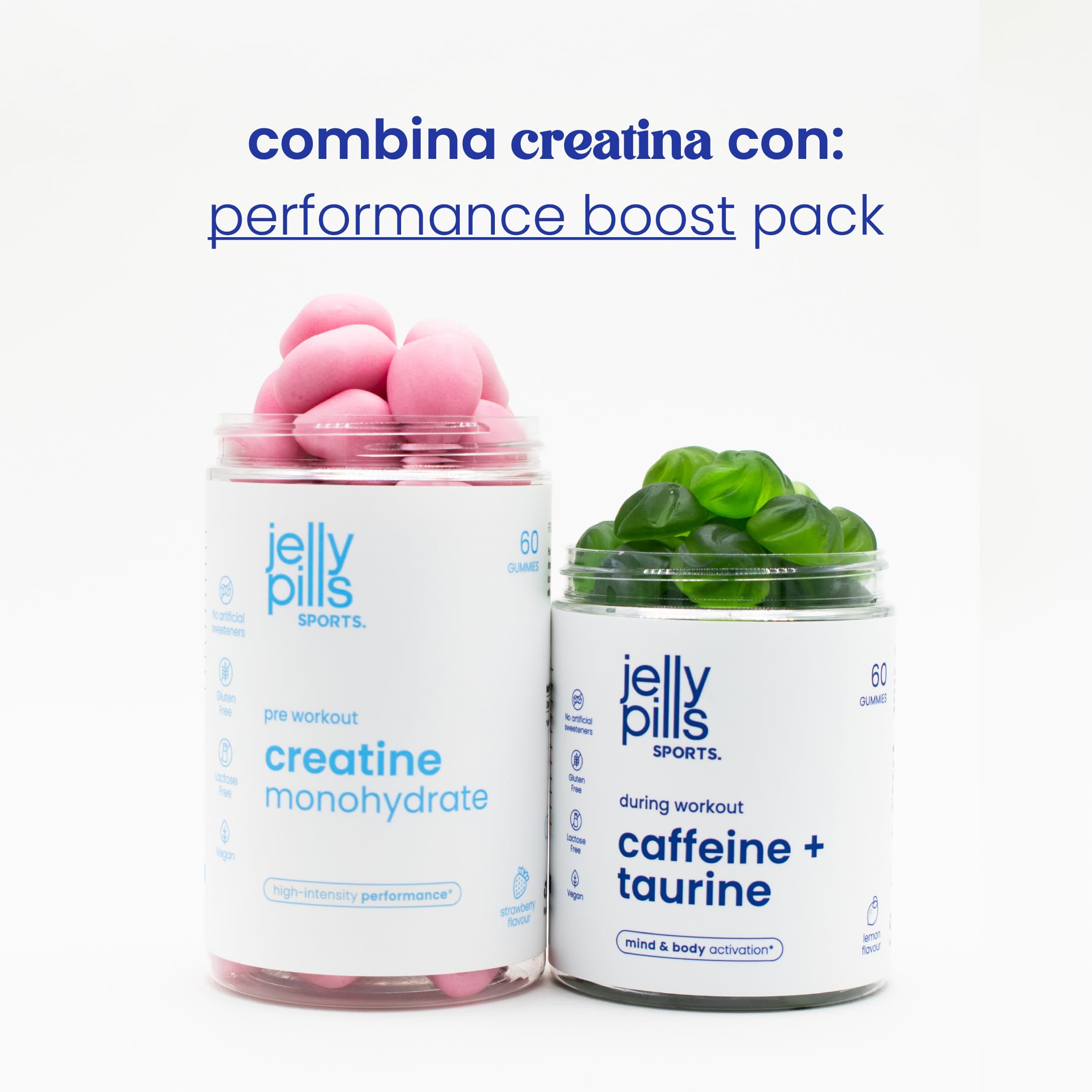 Gominolas de Creatina Monohidrato pura – 1,5 g por Gummy – 60 Gummies veganas – Pre-Workout Fuerza, Rendimiento Físico y Mental – Refuerzo Cognitivo – Sabor Fresa – Jelly Pills Sports – 1 mes