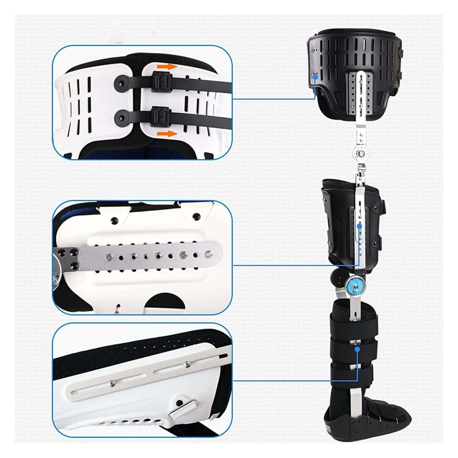 Cadera Rodilla Tobillo Pie Ortesis Equipo de rehabilitación Fijo Pierna Cadera Caminar Fijo Botas para Caminar Brace 22.7.27 (Color : Left White, Size : M)