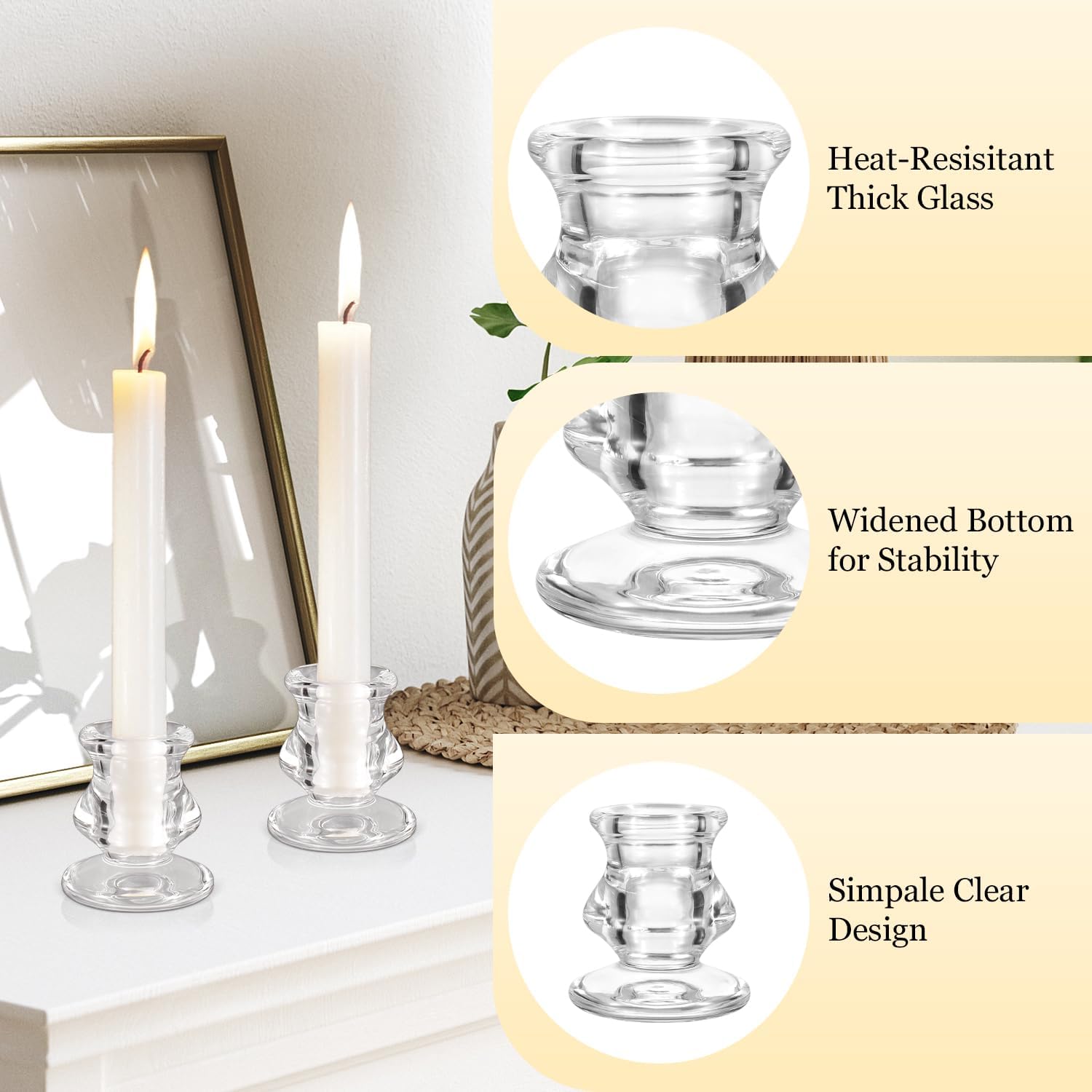 Glass Candlestick Holders, 12PCS Table Candle Holders Bulk for Table Centerpiece, Clear Candle Sticks Holder for Wedding, Christmas and Festival Decoration - Image 5