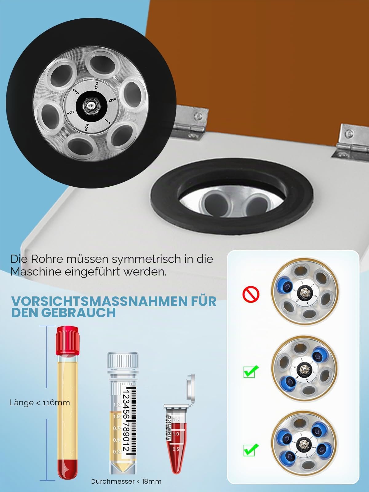 Mxmoonant Zentrifugalmaschine 6x20ml, 1790xg, 4000rpm,120min Timer, 6kg, 245x270x220mm, geeignet für 20ml/15ml/10ml/5ml Teströhrchen, für Trennung von Proben, Qualitative Analyse (EU Stecker)