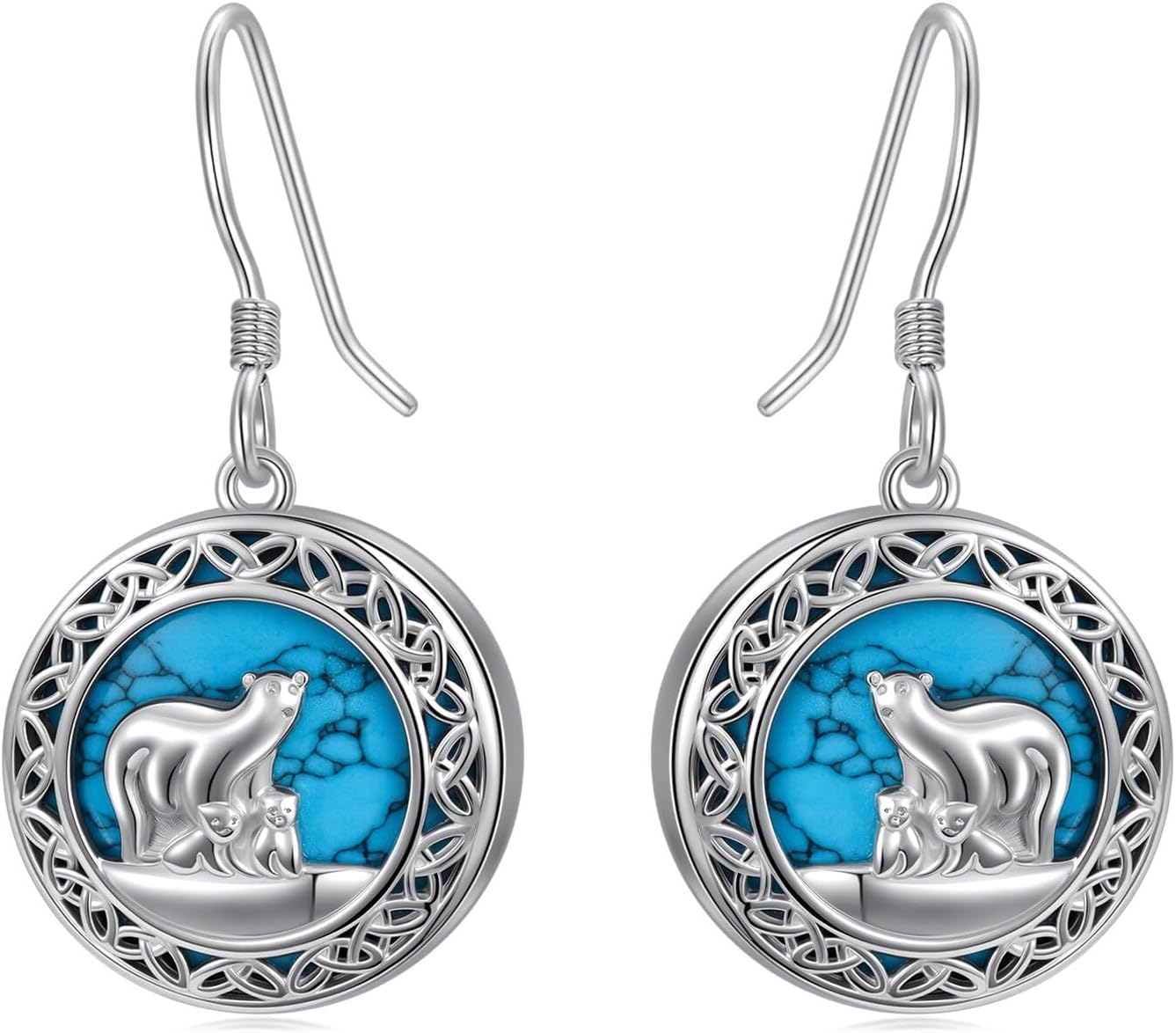 PEIMKO 925 Sterling Silver Turquoise Exquisite Mama Bear Dangle Earrings Boho Style Cute Animal Drop Earrings Jewelry Gifts for Women Mother