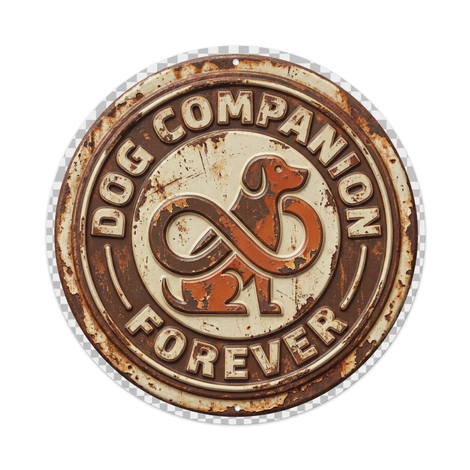 Dog Companion Forever Woof Metal Tin Sign Plaque Wall Decor for Cafe, Club Bar, Office, Home Garden Round Metal Poster 8x8Inch