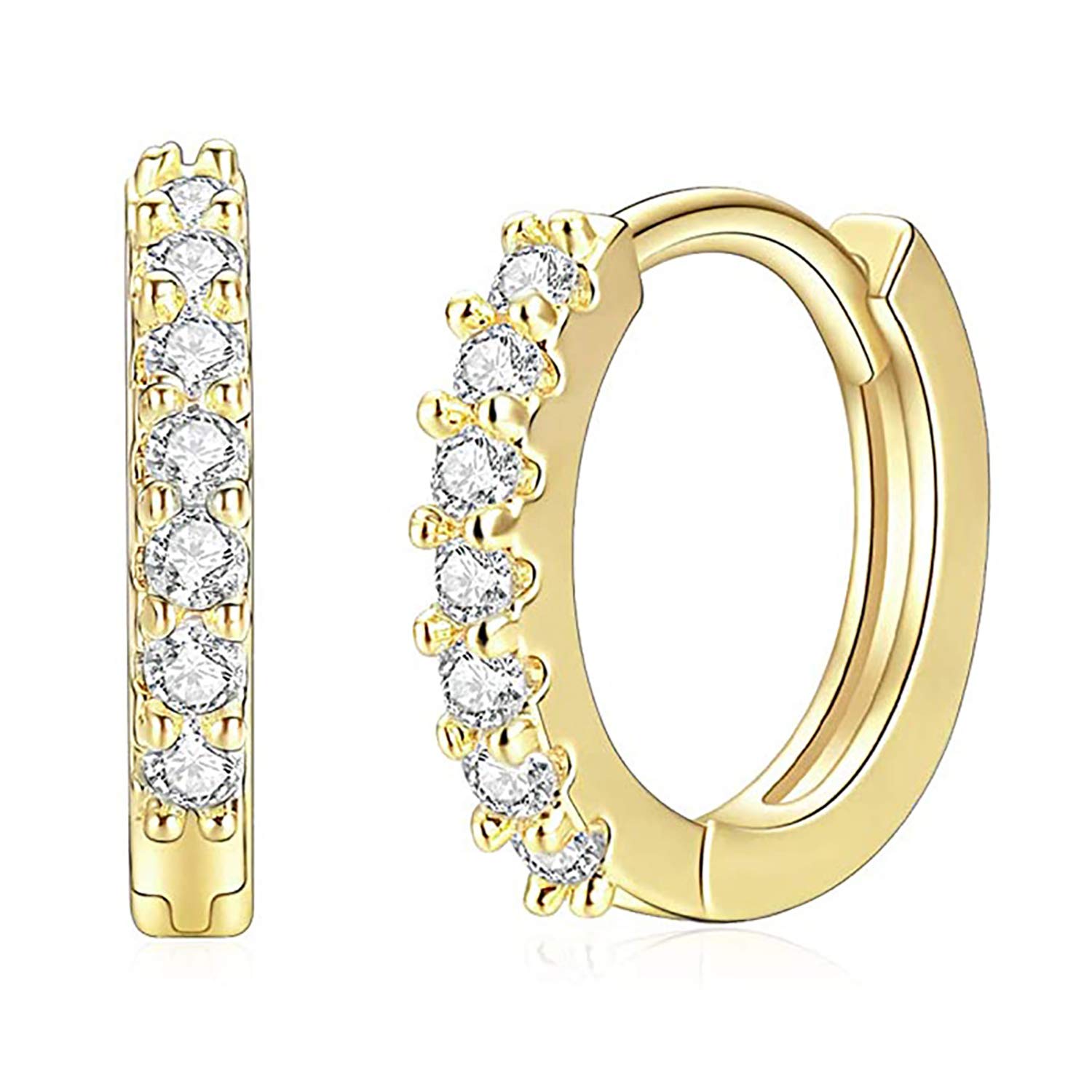 14K Gold Plated Hoop Earrings for Women Cubic Zirconia Cuff Earrings Huggie Stud | Small Hoop Earrings
