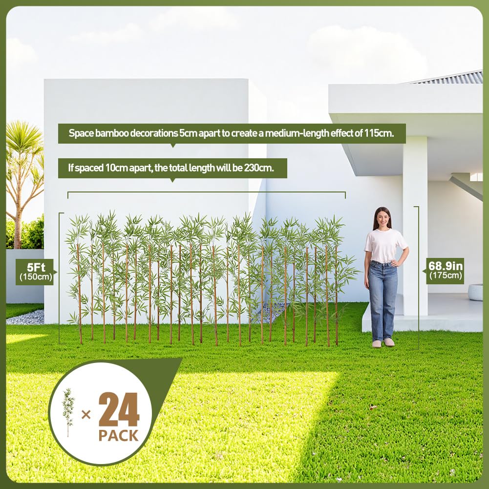 VeriNatural Künstlicher Bambus 150 cm, UV-beständig, 24 echte Bambusstäbe | Kunstpflanze mit echten Bambusstäben,flexibel kombinierbar als Sichtschutz,Pooldeko,Garten-und Wohnraumdeko